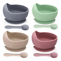 Logo personnalisé doux sans BPA en silicone de qualité alimentaire ventouse bol cuillère ensemble nourrissons et tout-petits bébé alimentation plat enfants à manger