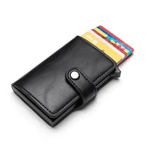 Men Slim Button Credit Card Holder Pop-up Pu Leather Purse Smart Rfid Blocking Minimalist Wallet