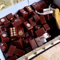 Ensemble de tuiles de mahjong Remsen, tuiles de mahjong en acrylique de luxe - 160 pièces, pliables, monocouche, rouge cerise, pour le divertissement familial