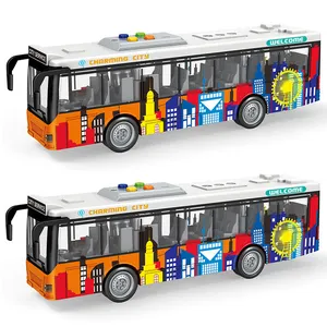 Juguetes de vehículos de fricción para niños 1/16, modelo de coche de plástico, juguetes de autobús, autobús turístico de ciudad inercial con luz y sonido