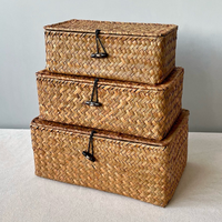 Panier Cadeau en Jonc de Mer avec Couvercle, 3 Tailles Disponibles, Décoration Nœud Papillon, Boîte Cadeau Tressée, Plusieurs Styles et Couleurs, OEM ODM Pris en Charge