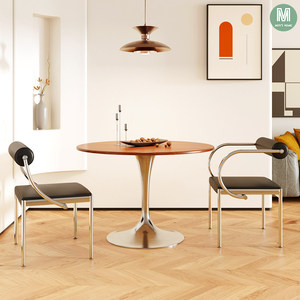 Mid-century Designer Vintage-style Stainless Steel Dining <b>Chair</b> with Leather Upholstery and Soft Padding for <b>Study</b> Bedroom Use - Product Image 1