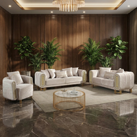 Canapé de salon moderne de luxe, durable, à coins carrés, rembourré en mousse, en tissu confortable, avec structure en acier inoxydable doré – Offre Spéciale