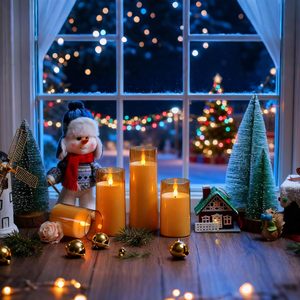 Glass Battery Operated LED Flameless Pillar Shape 3D Real Flame Candles Remote <b>Timer</b> Flickering Light Electronic Candle - Product Image 6