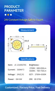 정전압 COB DC 24V 조정 가능한 CCT 2700K-6500K LED COB 칩의 공장 가격