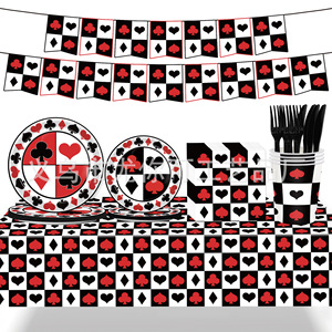 Articles de fête sur le thème du poker Yunik : assiettes en papier, gobelets, serviettes, bannières, nappes, ensemble de couverts pour événements de jeu - Product Image 1
