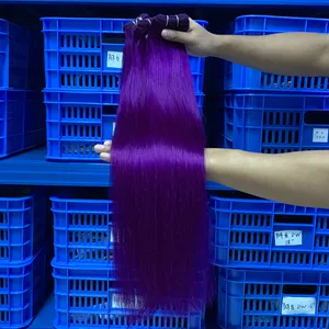 Más Popular púrpura del pelo humano Paquete de materias primas de calidad, cabello virgen Remy barato Real No enredo No arrojar armadura del pelo