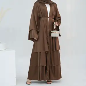 Sharut Wholesale Turkey Elegant Kimono Open Abaya 2024 Kaftan Women Muslim Dresses Luxury Satin 3 Layers Dubai Abaya Dress