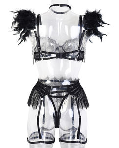 Ensemble de Lingerie en dentelle avec plumes détachables pour femme, sous-vêtements Sexy, nouvelle collection, vente en gros - Product Image 5