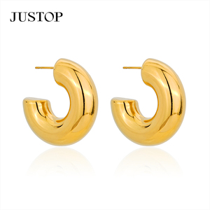 Trending <b>Hook</b> Hoop <b>Earrings</b> 18K Gold Plated Stainless Steel Hypoallergenic Women's Fashion Jewelry - Product Image 2