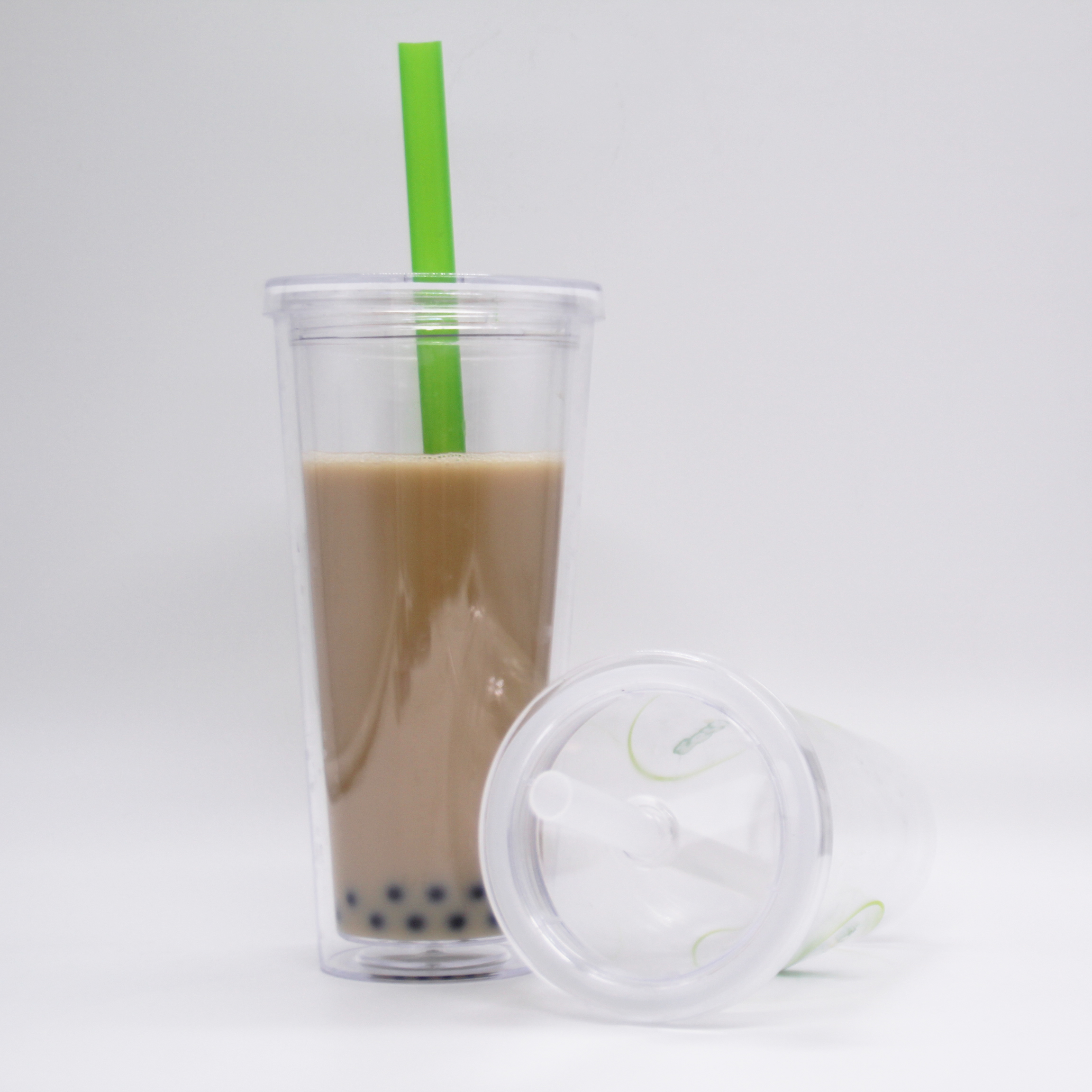 Новый дизайн 24 унций чистые акриловые с двойными стенками без добавления бисфенола А чайная чашка молока с силиконовая заглушка пластиковая Боба чай стакан с трубочкой и Lid1