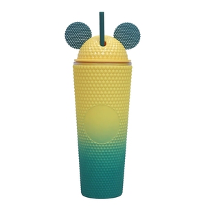 Vaso de Plástico de Doble Capa Personalizado con Pajita, Gran Capacidad, Creativo, Portátil, con Tapa de Orejas de Gato, Vaso Durian con Tapas <span class=keywords><strong>y</strong></span> Pajitas - Product Image 2