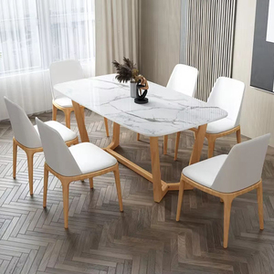 Yemek Odası Restoran Masası Kayrak Üst Tabla ve Ahşap Ayaklı Sıcak Fırsat Fiyatı Mükemmel Ceviz Modern Mermer 6 Kişilik Yemek Masası - Product Image 1