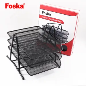 Besi kualitas terbaik profesional 3 tingkat Stackable Desktop dokumen huruf Slide Tray Organizer untuk meja aksesoris