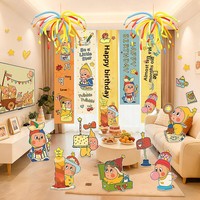 Décorations de fête pour le premier anniversaire de bébé : Ensemble de toile de fond numérique en carton KT à thème étoiles et personnages de dessins animés modernes