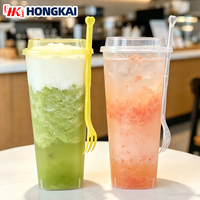 Bicchieri da Asporto Quadrati Personalizzati per Smoothie, Tè alla Frutta, Bicchieri in Plastica per Boba con Coperchi e Forchette