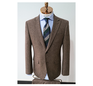 Abito <span class=keywords><strong>da</strong></span> sposa in Tweed retrò britannico in tre pezzi abito <span class=keywords><strong>da</strong></span> sartoria in lana a spina di pesce aderente stile blu scuro - Product Image 2