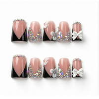 461-465 Faux ongles à presser faits main en forme de bec de canard, 10 pièces, réutilisables, en acrylique, pour enfants, motif carré artificiel