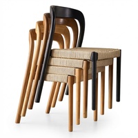 Chaise de salle à manger ergonomique en bois et corde naturelle tressée, style nordique contemporain, pour salon et hôtel