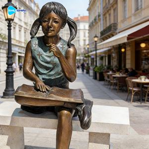 Escultura de Bronce de Tamaño Real de Niña Leyendo un Libro, Estatua Infantil para Jardín o Calle - Product Image 1