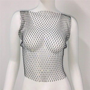 Sexy Diamonds Mesh Cropped Tank <strong>Top</strong> Women Summer Cover up Bikini See Through Rhinestone <strong>Net</strong> Party Club Crop <strong>Top</strong> - Product Image 2