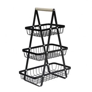 3-Tier Detachable Metal <b>Wire</b> Snack and Fruit <b>Basket</b> Storage Rack Kitchen Organizer for Bread and Fruit Storage - Product Image 3