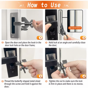 Home Security Aluminum Alloy European Style <b>Door</b> <b>Lock</b> <b>for</b> Bathroom <b>Bedroom</b>-Portable Travel Lockdown Easy Installation Privacy - Product Image 5