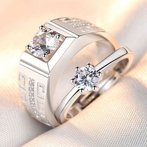 Free Size Adjustable Silver <b>Couple</b> <b>Ring</b> for Wedding Jewelry Men Women Diamond <b>Ring</b> Crystal <b>Rings</b> for <b>Couple</b> Lover - Product Image 6