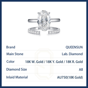 Bague de fiançailles de luxe IGI 5 carats en or blanc 18 carats avec diamant de laboratoire taille ovale D VS pour femme, bande ouverte double rangée <span class=keywords><strong>solitaire</strong></span> - Product Image 6
