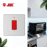 Interrupteur double pôle 1 gang 45A en acier inoxydable de norme britannique avec LED pour usage domestique, installation facile, 110V/250V, IP20, 1 000 000 cycles