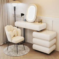 Coiffeuse en bois massif beige style crème avec plateau en pierre - Bureau de maquillage haut de gamme pour chambre à coucher avec coffre de rangement intégré