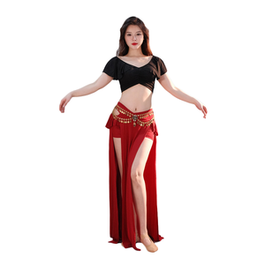 Ensemble de costumes de danse sexy en gros avec haut à col en V horizontal et jupe pour la pratique de la danse du ventre - Product Image 1