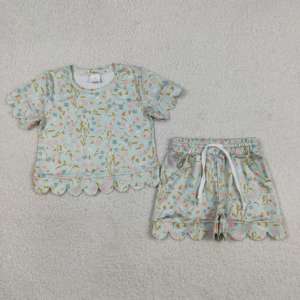 Ensembles de Vêtements Décontractés pour Filles Sœurs, Motifs Floraux Colorés et Carreaux, Bordures Festonnées Respirantes, Prêts à Expédier (RTS) – Collections Été pour Enfants - Product Image 2