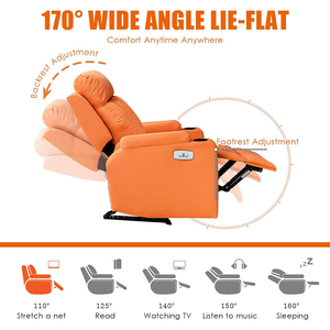 Fauteuil inclinable réglable de détente, chaise longue individuelle, canapé inclinable en cuir couleur orange pour salon - Product Image 4