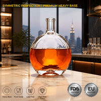 Bouteille en verre de luxe Solent en forme de globe 750 ml, carafe à base lourde pour XO, brandy, whisky, spiritueux, emballage en gros