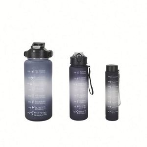 Lot de Bouteilles de Sport 3-en-1 à Motifs Dégradés avec Marqueur de Temps, en Plastique, Idéales pour l'Entraînement et l'Eau Bouillante - Product Image 2