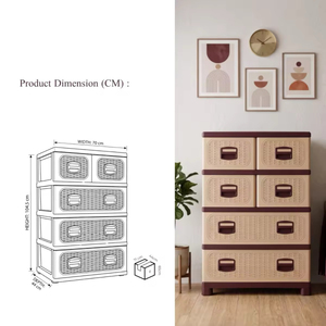 Caja de Almacenamiento de Plástico Plegable y Apilable Multifuncional y Duradera con Diseño de Mimbre, Cajón y Colgador para Ropa, para el Hogar - Product Image 2