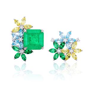 Pendientes de tuerca de hoja verde esmeralda <span class=keywords><strong>colombiana</strong></span> cultivada en laboratorio de 3 quilates para mujer - Product Image 6