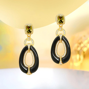 New Sterling Bạc Khảm Linh Hoạt Thích hợp Thiết Kế, Thanh Lịch Và Tinh Hoa Phụ Nữ Của Màu Đen Agate Ngọt Ngào Bông Tai Mát - Product Image 2