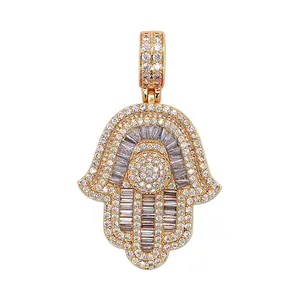 Liontin Charm Hamsa perak/emas, pengaturan Pave penuh zirkon