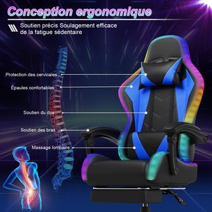 <span class=keywords><strong>Silla</strong></span> <span class=keywords><strong>Gamer</strong></span> Económica de Cuero Reclinable Multifuncional Azul para PC, con Reposapiés <span class=keywords><strong>y</strong></span> Masaje, con Luces LED - Product Image 5