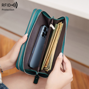 Portefeuille long pour <span class=keywords><strong>femme</strong></span>, double usage, anti-RFID, en <span class=keywords><strong>cuir</strong></span> souple, <span class=keywords><strong>porte</strong></span>-cartes, grande capacité, sac pour <span class=keywords><strong>femme</strong></span> - Product Image 3