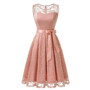 Ventas calientes Encaje rojo Sin mangas Boda Matrona <span class=keywords><strong>Honor</strong></span> Vestidos <span class=keywords><strong>Invitado</strong></span> Corto Con Cinturón Desmontable - Product Image 4