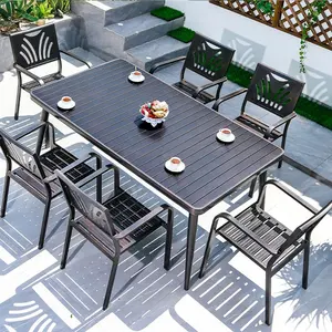 Móveis para o ar livre, mesa de jardim, conjuntos de móveis para sala de jantar, mesa e cadeiras modernas para pátio, metal e alumínio, conjunto de jantar