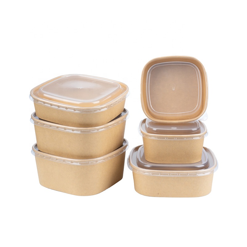 Square Kraft Paper Plate & Bowl for Food Packaging Embossed Lid for Snack Hamburger Salad Plastic Bowl Replacement