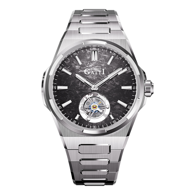 Bonest Gatti Luxury Tourbillon Skeleton Automatic Mechanical Watch Marbled Dial Luminous 50M Waterproof Mens Timepiece BG7006