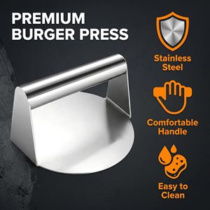 Presse à hamburgers en acier inoxydable de 5,5 pouces avec poignée, presse à galettes métallique pour plancha, grill, bacon, sandwichs et cuisson sur surface plane - Product Image 3