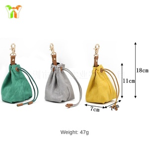 In-stock Portable Solid <b>Color</b> Dog Treat Bag Outdoor Drawstring Canvas Dog <b>Food</b> Bag Dog Waste Bag with Custom LOGO Engraving - Product Image 5