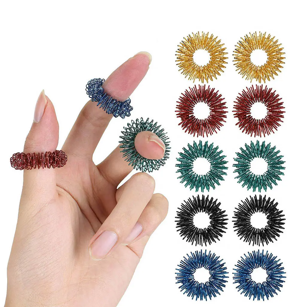 Sensory Finger Rings Hot Selling Colorful Magic Metal Therapy Lose Weight Acupressure Finger Massager Finger Massage Ring