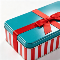 Boîte en métal rectangulaire recyclable pour cadeaux de Noël, avec nœud rouge en relief, pour friandises et petits cadeaux de fête